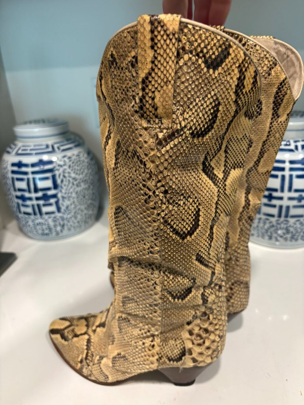 Vintage Italian Genuine Snakeskin Western Cowboy Boots Size 7 Made in Italy - Picture 7 of 11